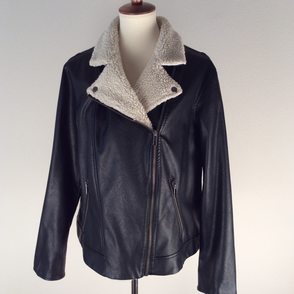 Old Navy Vegan Leather Moto Jacket Black Sz XL